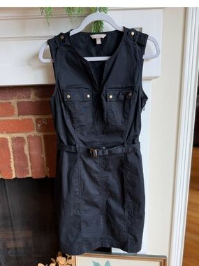 Banana Republic Black Sleeveless Utility Belted Dress
